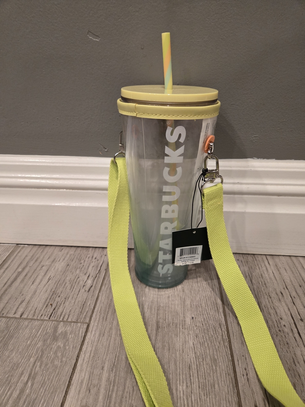 Starbucks Yellow Lid Tumbler with Neon Yellow Strap